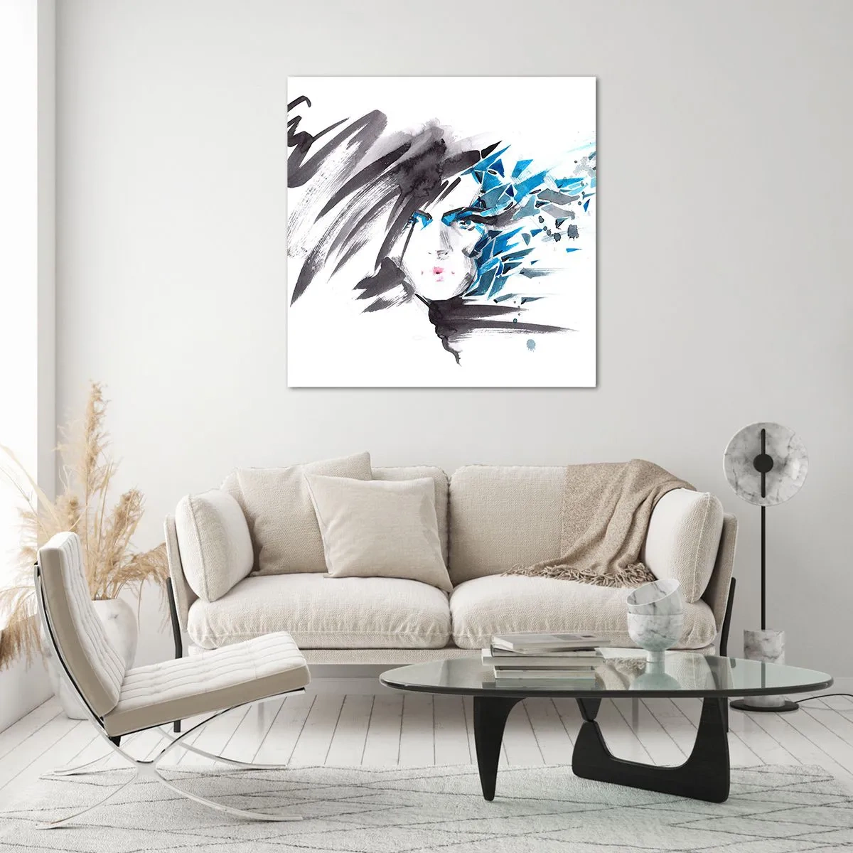 Glass picture - Sensual Portrait in Grey and Blue - 50x50 cm