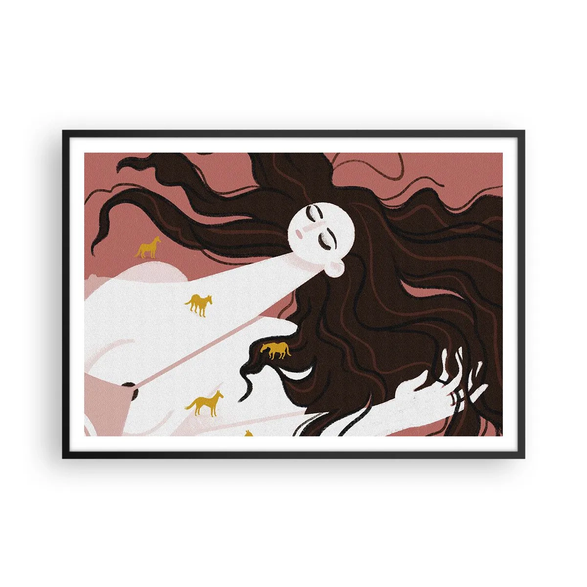 Poster in black frame - Dream of a Golden Horse - 100x70 cm