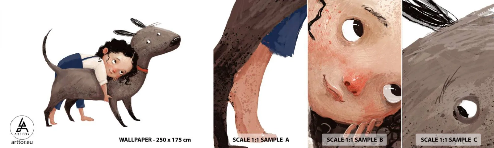 Photo Wallpaper Sample Self-Adhesive Deluxe Sticker - Best Friends - For children, Dog, Girl - 100x30 cm