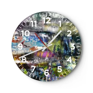 Wall clock - Clock on glass - Collage of Memories - 40x40 cm