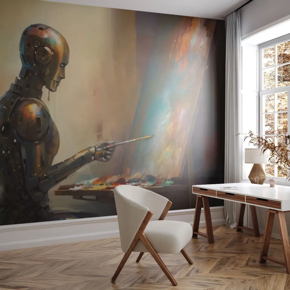 Custom Wallpaper Premium Canvas - Art of the Future - Painting, Robot, Brush