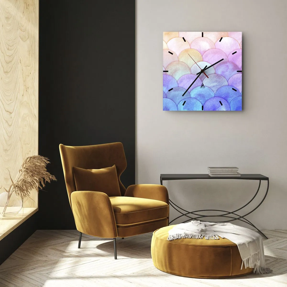 Wall clock - Clock on glass - Pearl Scale - 30x30 cm