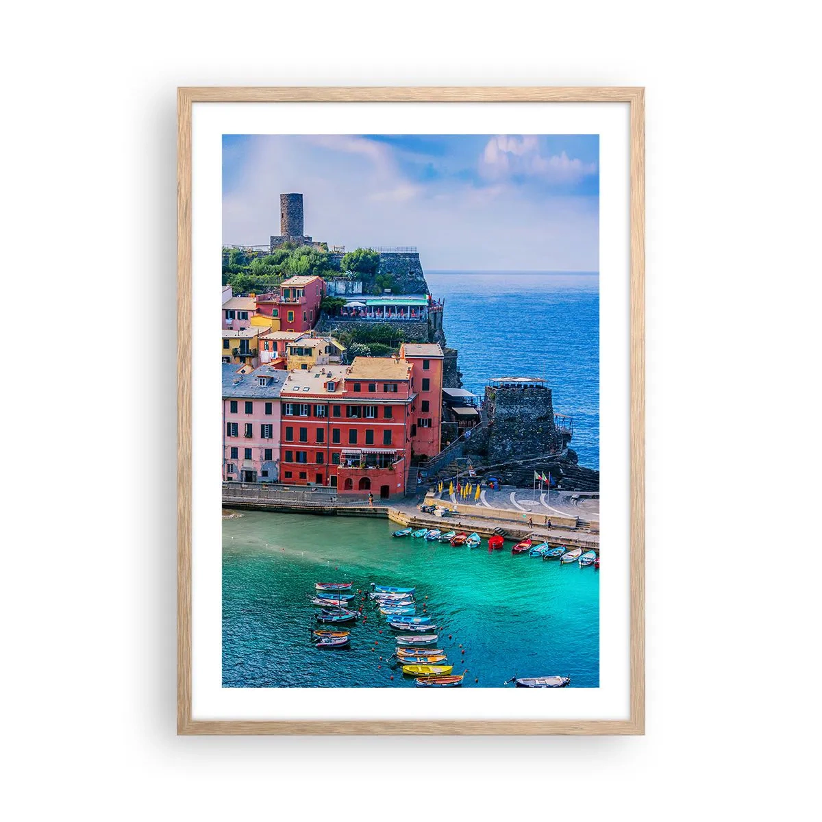 Poster in light oak frame - Magical Mediterranean Town - 50x70 cm