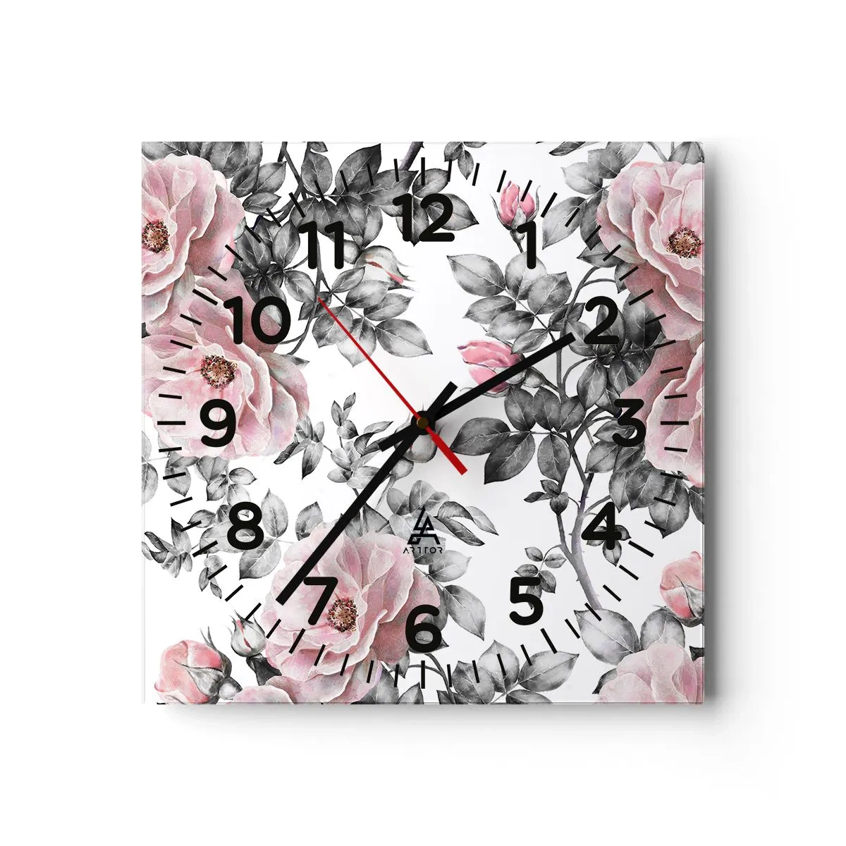 Wall clock - Clock on glass - Getting Lost in Rose Flowers - 40x40 cm