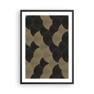 Poster in black frame - Abstract pattern in black and gold circles - 50x70cm - Unity in Multitude - Modern wall decoration for the living room and bedroom ARTTOR