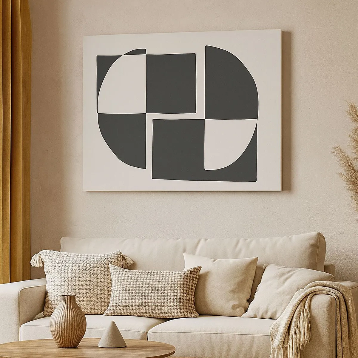 Canvas picture - Abstract geometric shapes in black and white - 70x50cm - Antithesis-Synthesis - Modern wall decoration for the living room and bedroom ARTTOR