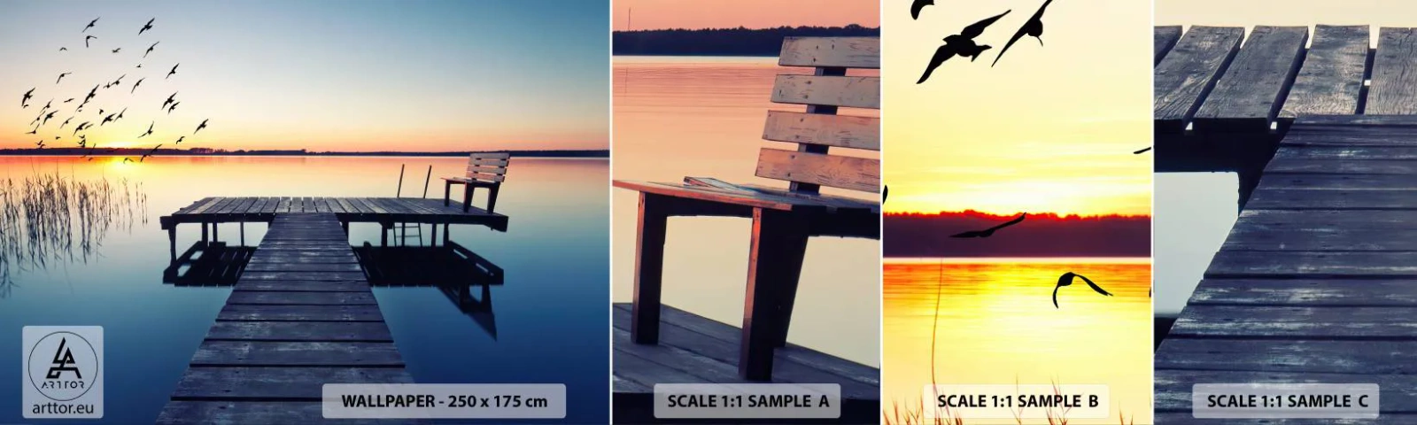 Photo Wallpaper Sample Standard Eco - It Was a Good Day - Landscape, Lake, Wooden Bridge - 100x30 cm