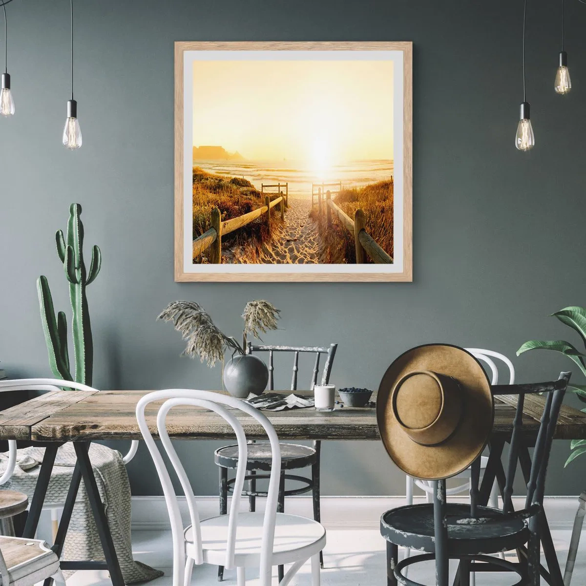 Poster in light oak frame - Through the Dune, Towards the Sun - 50x50 cm