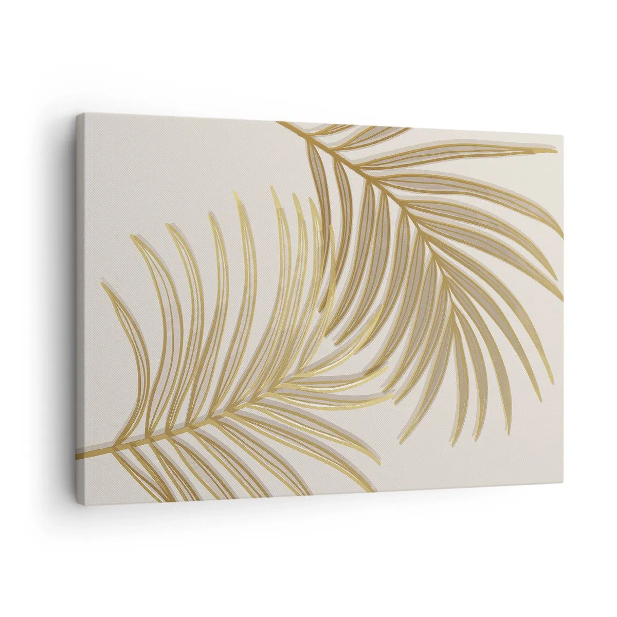 Canvas picture - Golden palm leaves on a light background in a minimalist style - 70x50cm - Golden Palm! - Modern wall decoration for the living room and bedroom ARTTOR