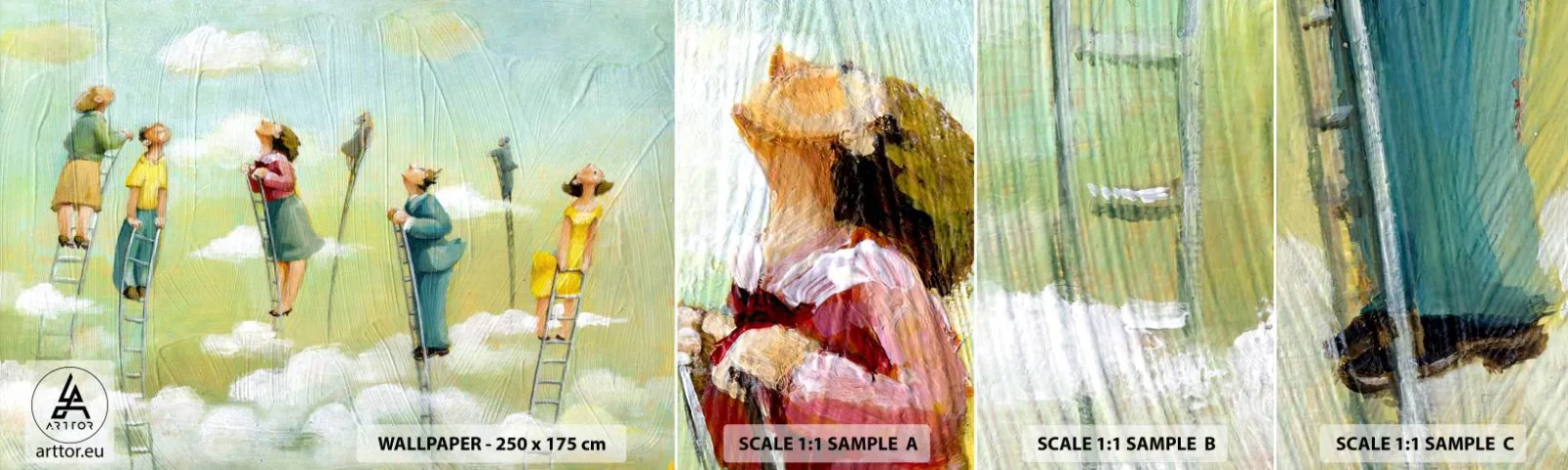 Photo Wallpaper Sample Self-Adhesive Deluxe Sticker - Following the Dream - Abstraction, Clouds, People - 100x30 cm