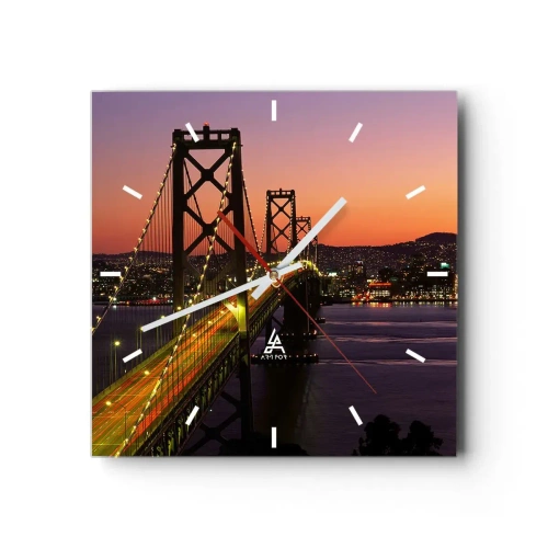 Wall clock - Clock on glass - Evening in Purple - 30x30 cm