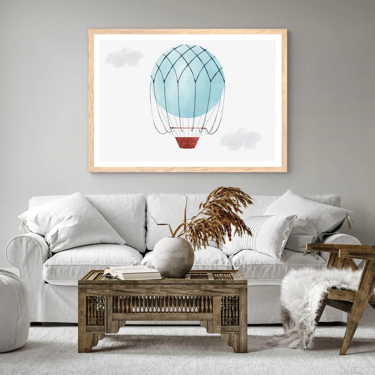 Poster in light oak frame - All in the Clouds - 100x70 cm