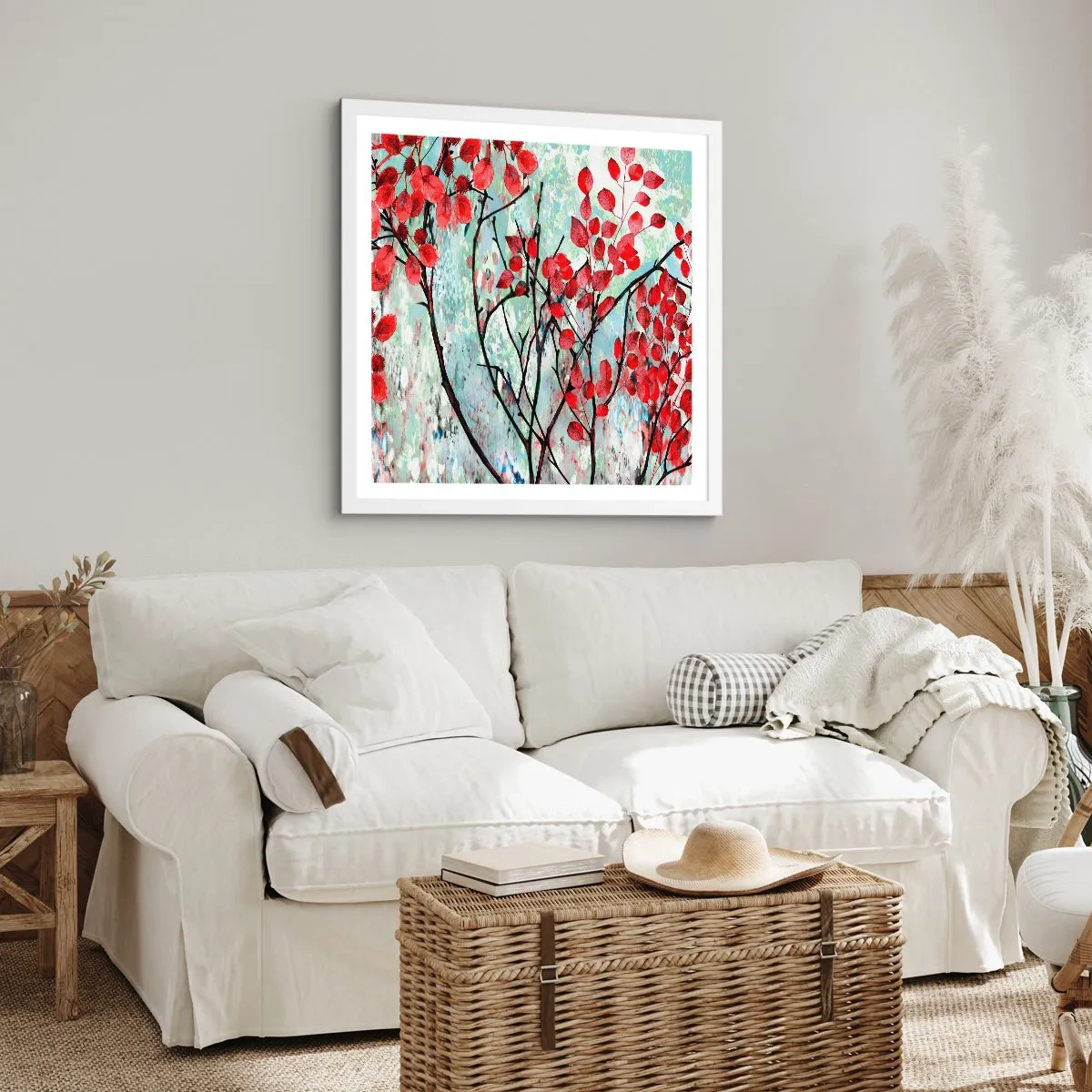 Poster in white frmae - Tree in Scarlet - 30x30 cm