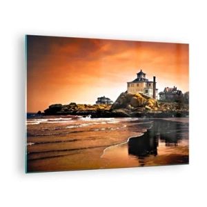 Glass picture - House on a cliff overlooking the sea at sunset - 70x50cm - Elegance of a West Coast - Modern wall decoration for the living room and bedroom ARTTOR