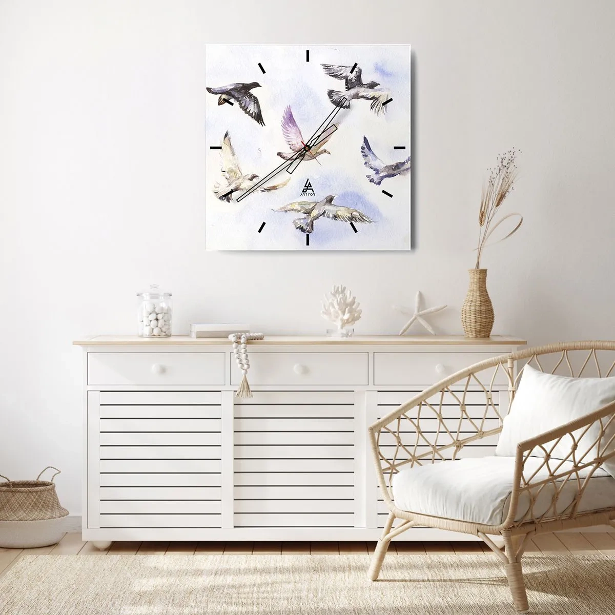 Wall clock - Clock on glass - Freedom in Grey and Blue - 30x30 cm