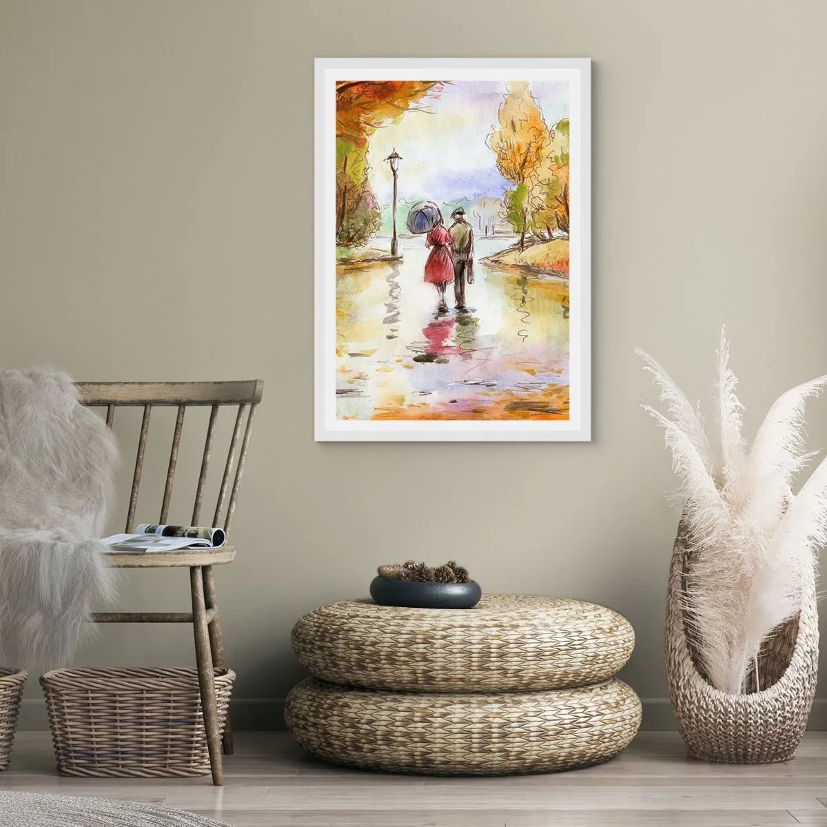 Poster in white frmae - Romantic Autumn in a Park - 40x50 cm