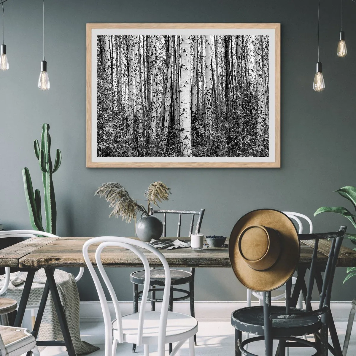 Poster in light oak frame - Birch Colonnade - 70x50 cm