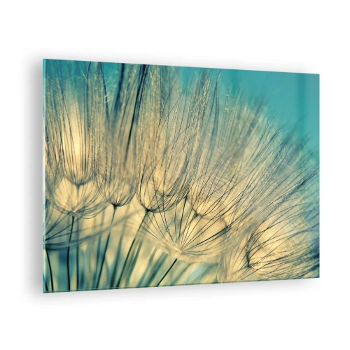 Glass picture - Macro photography of a dandelion against a turquoise background - 70x50cm - Waiting for the Wind - Modern wall decoration for the living room and bedroom ARTTOR