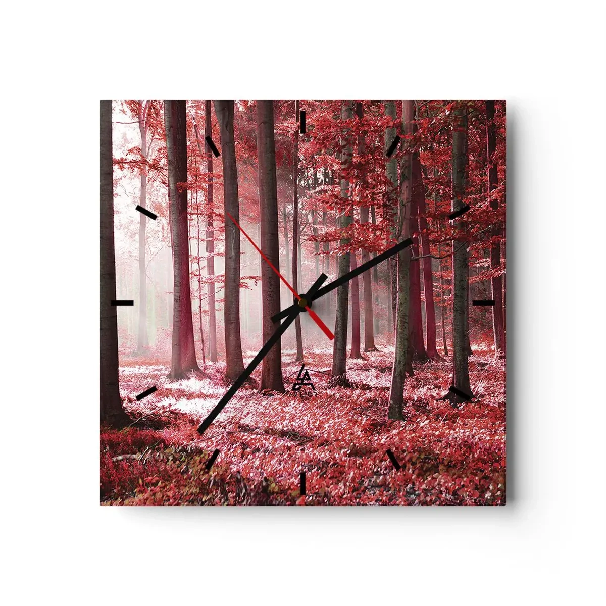 Wall clock - Clock on glass - Red Equally Beautiful - 40x40 cm
