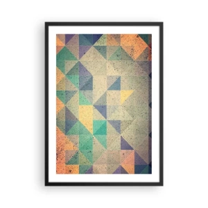 Poster in black frame - Colorful abstraction with a geometric pattern of triangles - 50x70cm - The Republic of Triangles - Modern wall decoration for the living room and bedroom ARTTOR