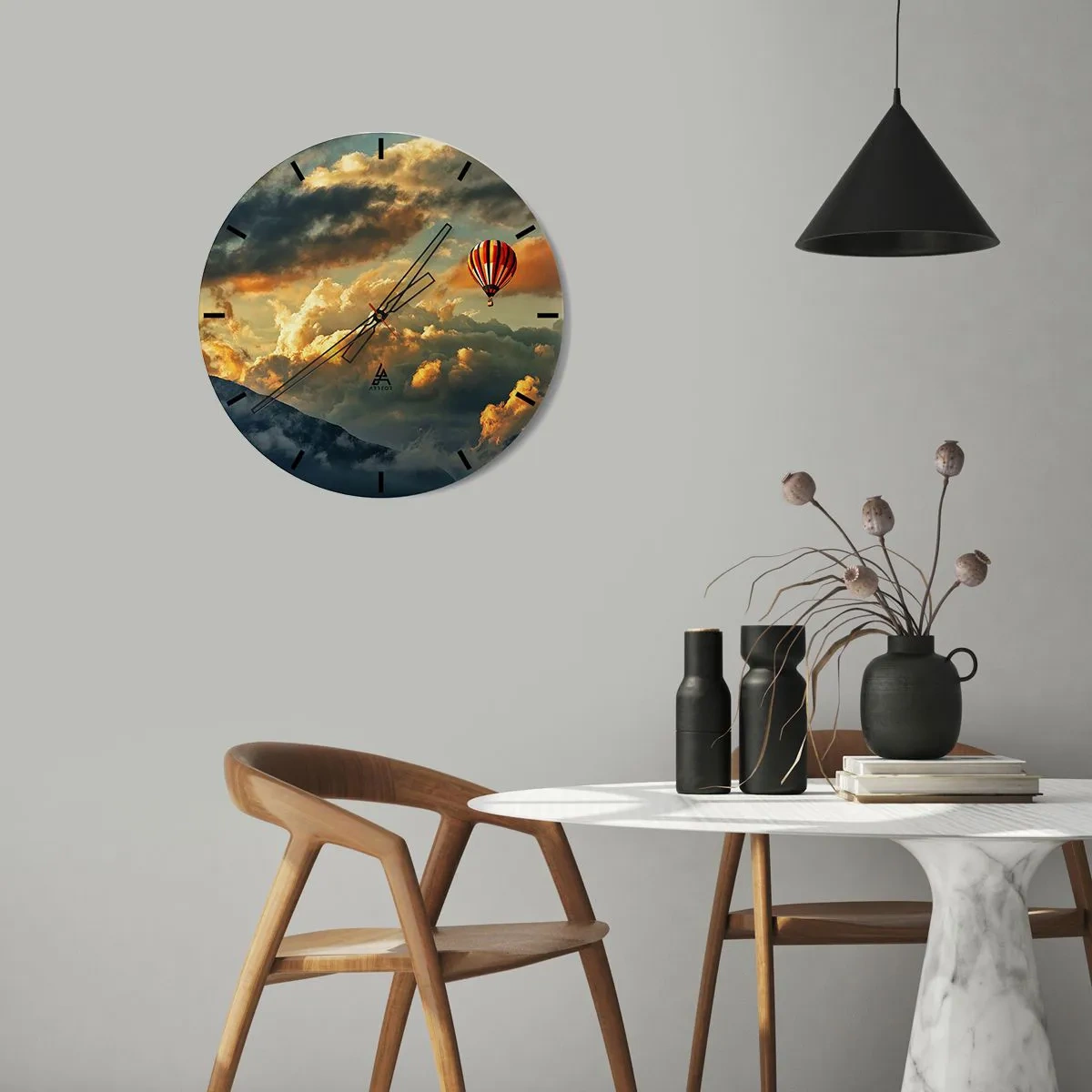 Wall clock - Clock on glass - I Like Flying - 40x40 cm