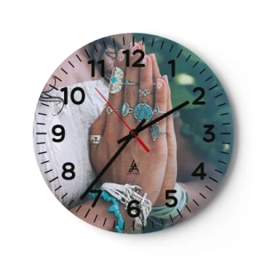 Wall clock - Clock on glass - Welcome to the Centre of Wellbeing - 30x30 cm