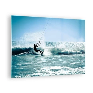 Glass picture - Kitesurfer on the ocean waves on a sunny day - 70x50cm - Let You Be Carried Away - Modern wall decoration for the living room and bedroom ARTTOR