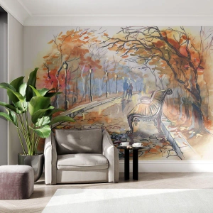 Photo Wallpaper Premium Canvas - Walking together into Autumn - Landscape, Park, Autumn - 250x175 cm
