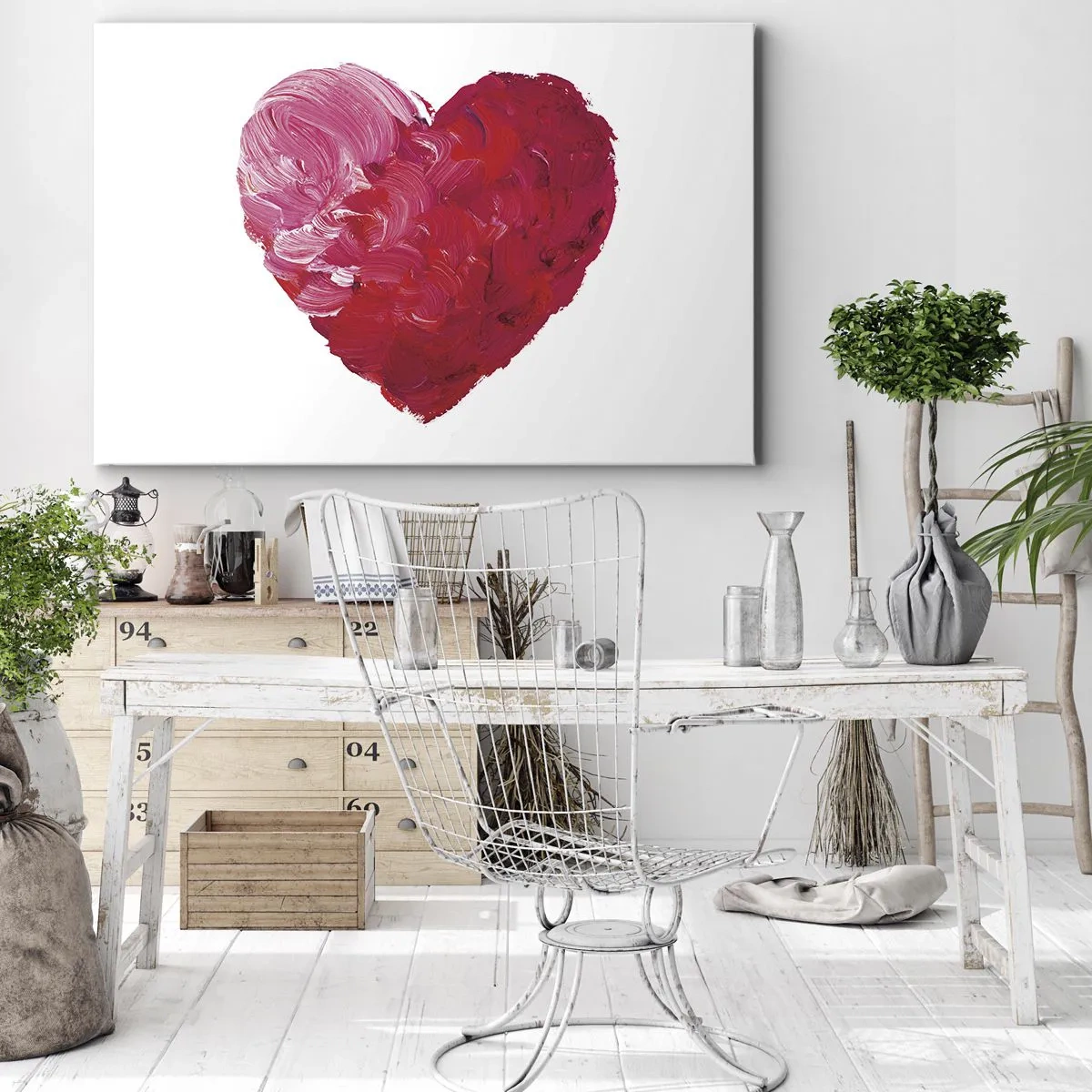 Canvas picture - pink and red heart painted with a brush - 70x50cm - All You Need Is Love - Modern wall decoration for the living room and bedroom ARTTOR