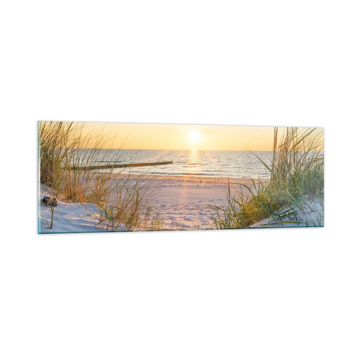 Glass picture - Sound of the Sea, Singing of the Birds, Wild Beach among Grass - 90x30 cm