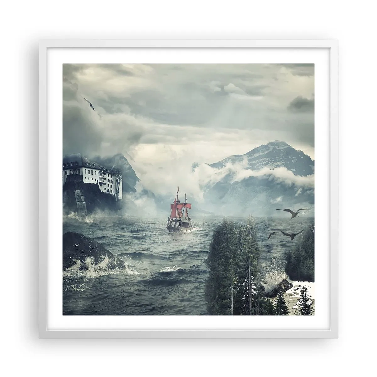 Poster in white frmae - On Magical Waters - 60x60 cm
