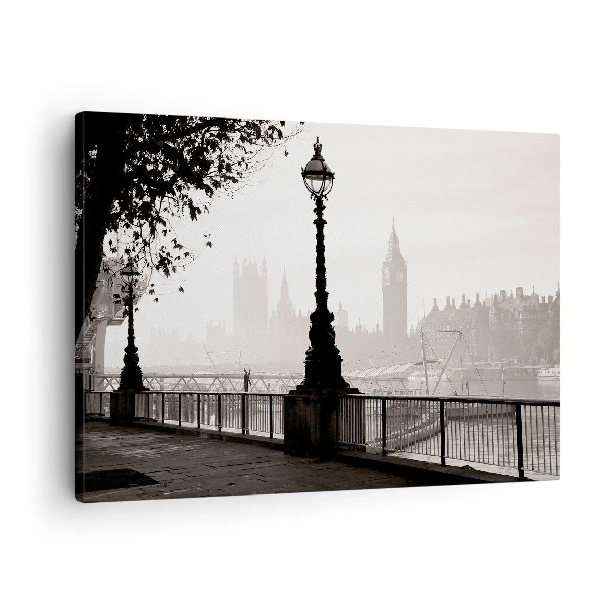 Canvas picture - A monochromatic view of Big Ben and the Thames. - 70x50cm - London Morning - Modern wall decoration for the living room and bedroom ARTTOR