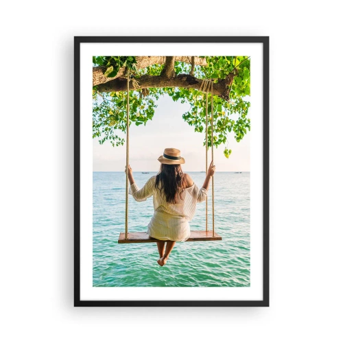 Poster in black frame - Woman on a swing by the sea in a tropical setting - 50x70cm - Life Is Beautiful - Modern wall decoration for the living room and bedroom ARTTOR