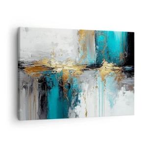 Canvas picture - An abstract composition with turquoise and gold accents. - 70x50cm - Everything Flows - Modern wall decoration for the living room and bedroom ARTTOR