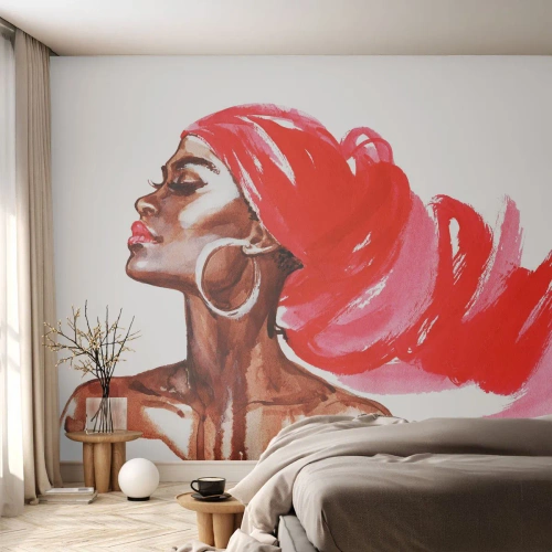 Photo Wallpaper Premium Sand - Ebony Beauty - Portrait of a Woman, Woman's Face, Abstraction - 300x210 cm