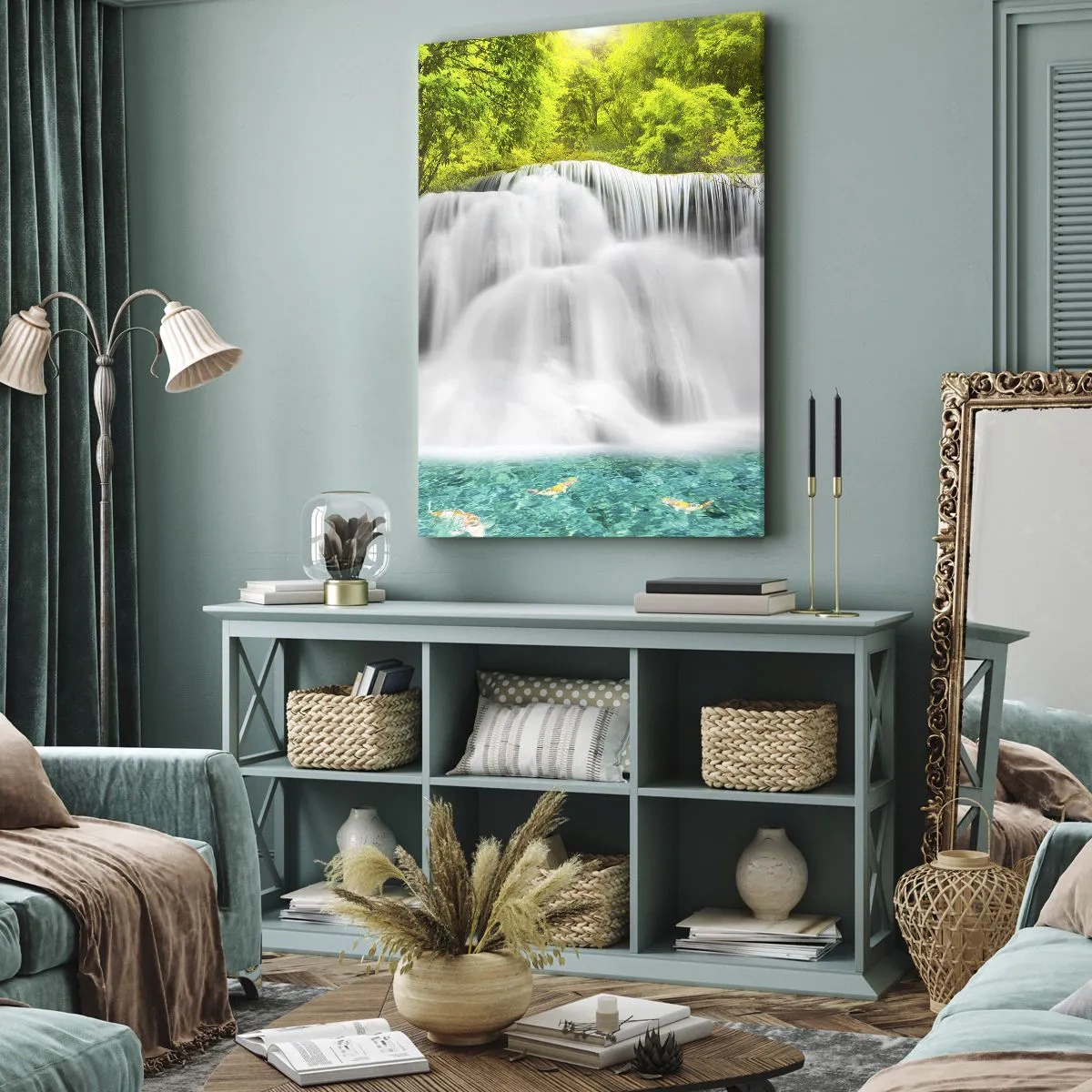 Canvas picture - Foamy Cascade from Green to Azure - 80x120 cm