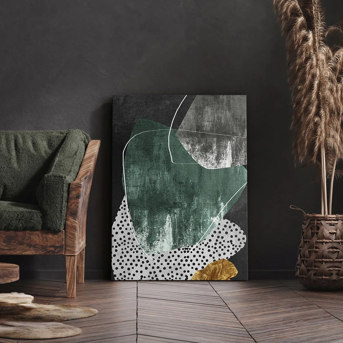 Canvas picture - Colourful Abstract with a Golden Petal - 45x80 cm