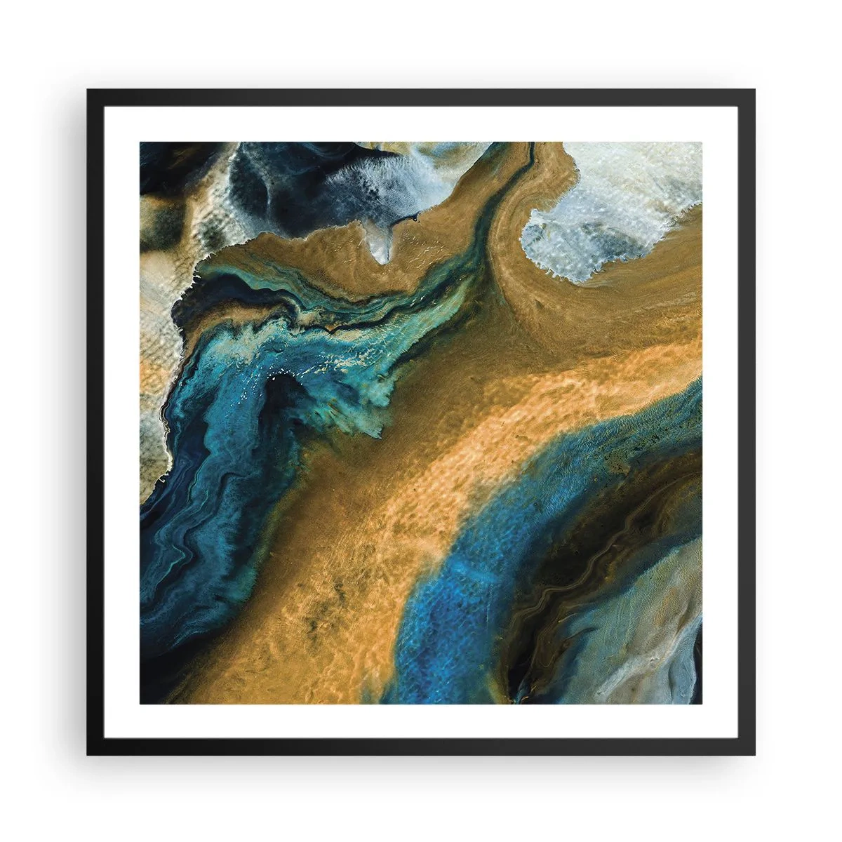 Poster in black frame - Blue -Yellow - Mutal Influences - 60x60 cm