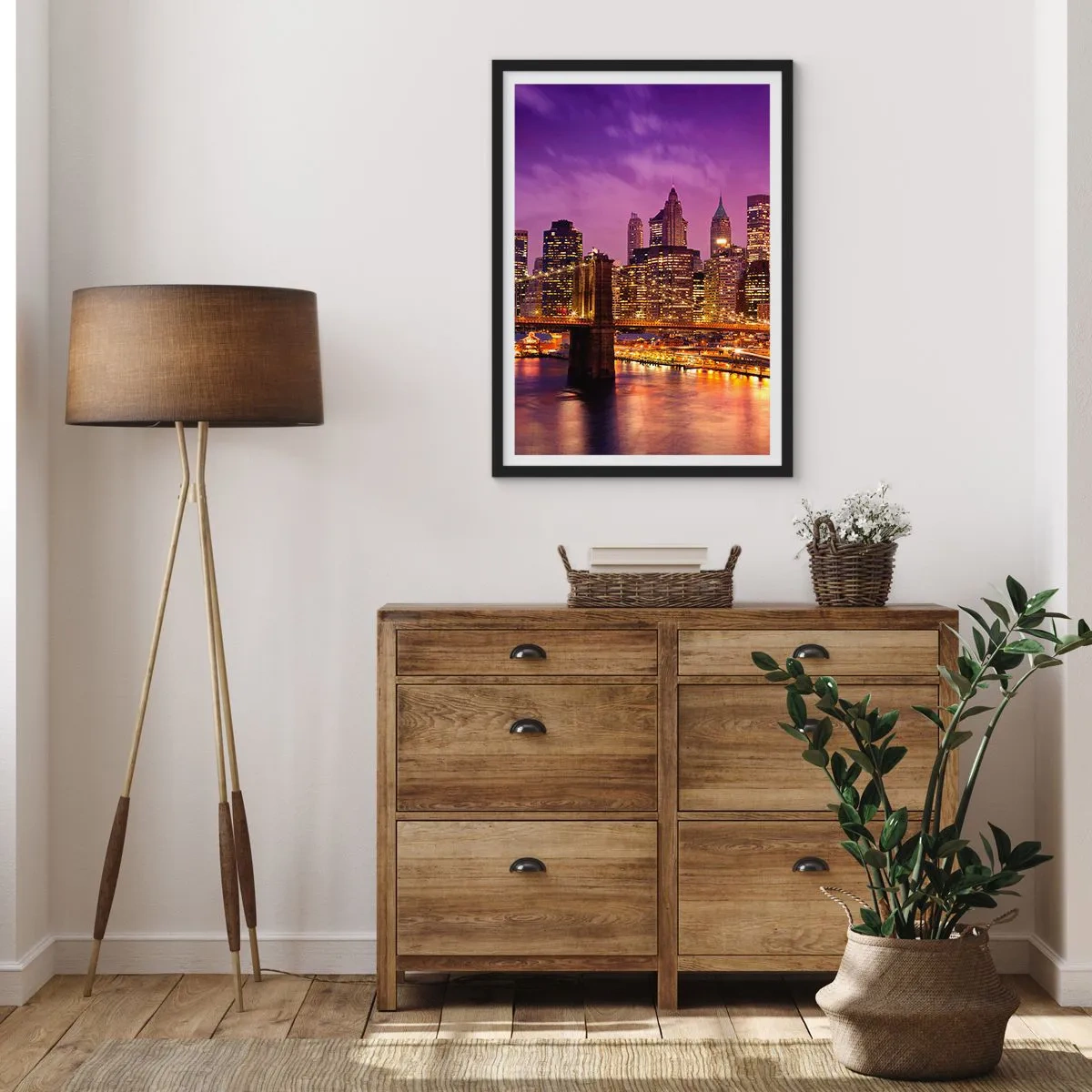 Poster in black frame - Violet and Gold Manhattan - 30x40 cm