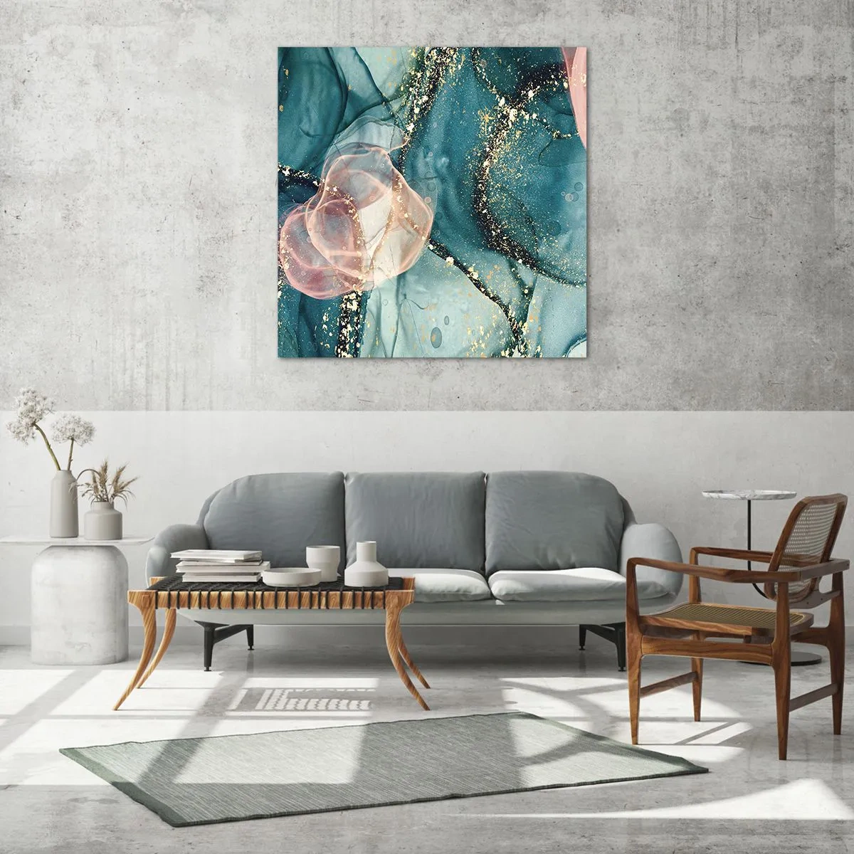 Glass picture - Silm Blue, Tulle Pink - 30x30 cm