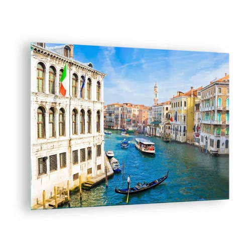 Glass picture - A canal in Venice with gondolas and boats on the water - 70x50cm - Traffic Like Nowhere Else - Modern wall decoration for the living room and bedroom ARTTOR