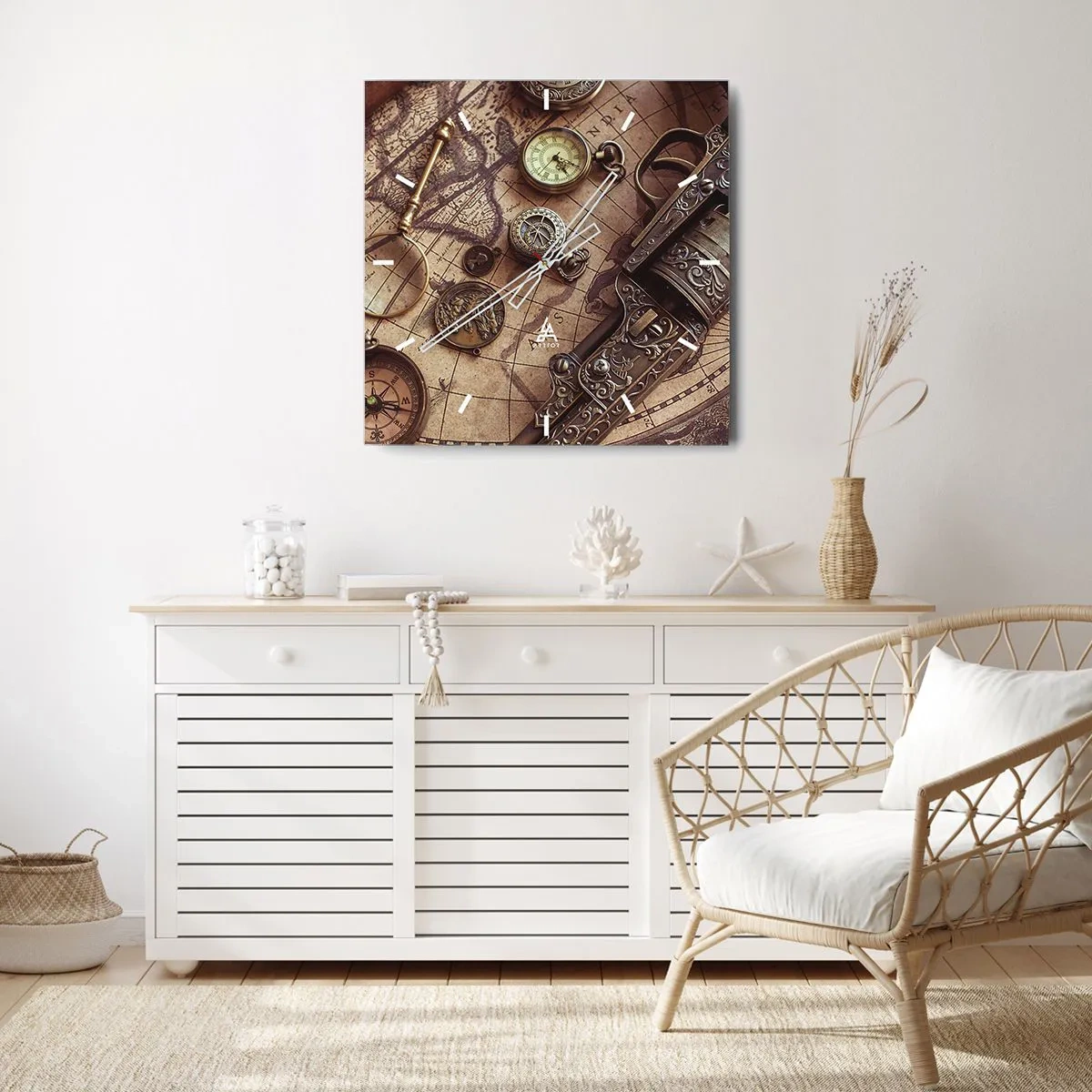 Wall clock - Clock on glass - Adventure Calls - 30x30 cm