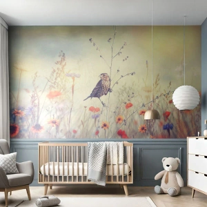 Photo Wallpaper Standard Eco - Bird Portrait with a Meadow in the Background - Bird, Meadow, Nature - 150x105 cm