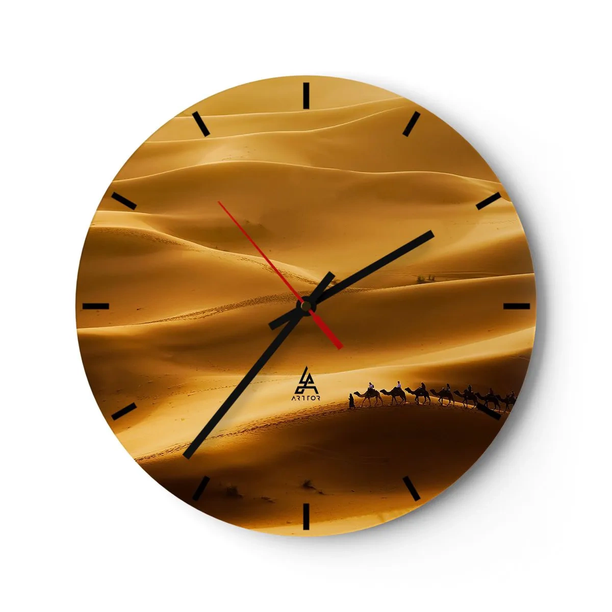 Wall clock - Clock on glass - Caravan on the Waves of a Desert - 40x40 cm