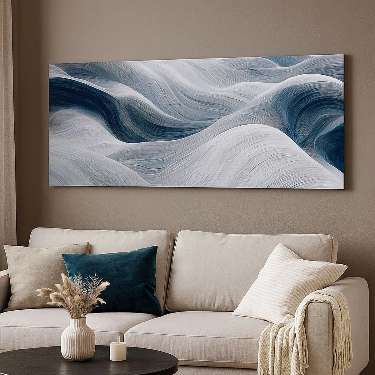 Canvas picture - White and Blue Waves - 100x40 cm