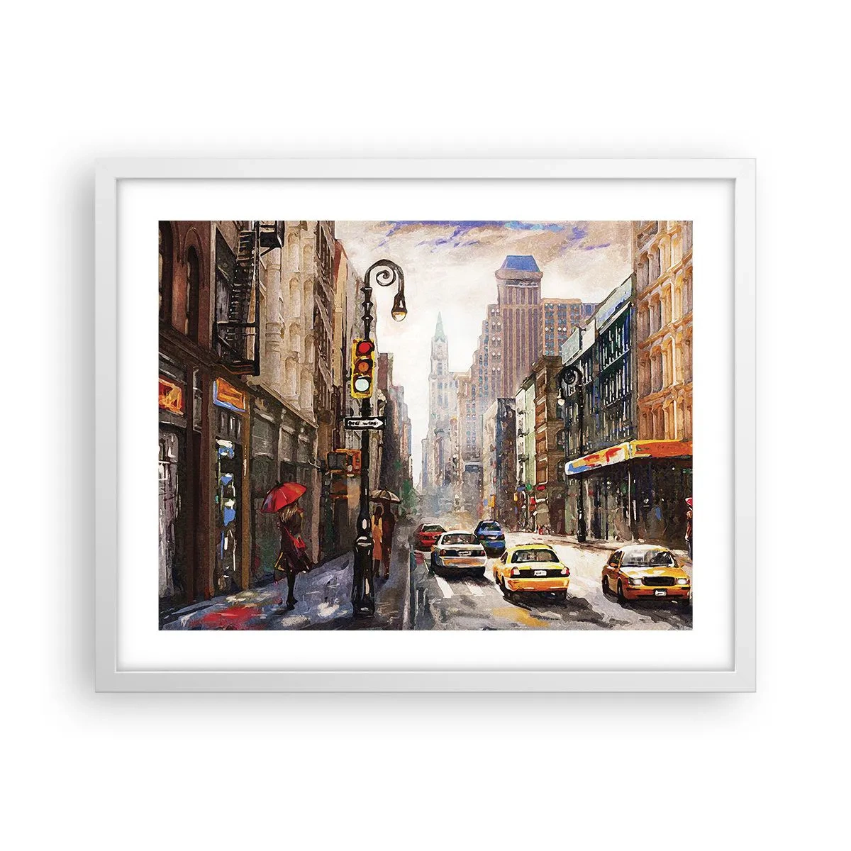 Poster in white frmae - New York - Colourful in Rain - 50x40 cm