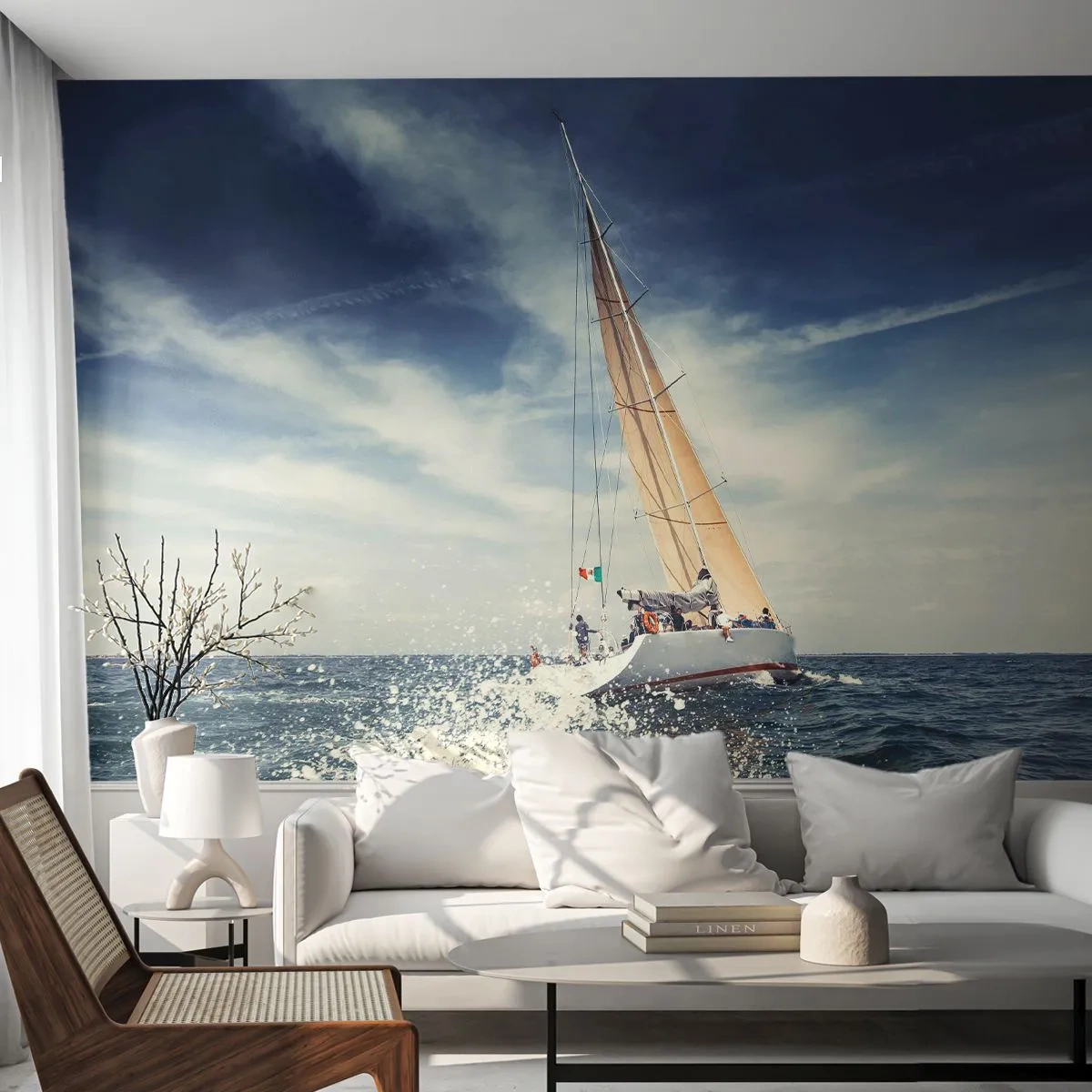 Photo Wallpaper Premium Sand - They Won't Catch Us - Sailboat, Ocean, Sailing Yacht - 100x70 cm