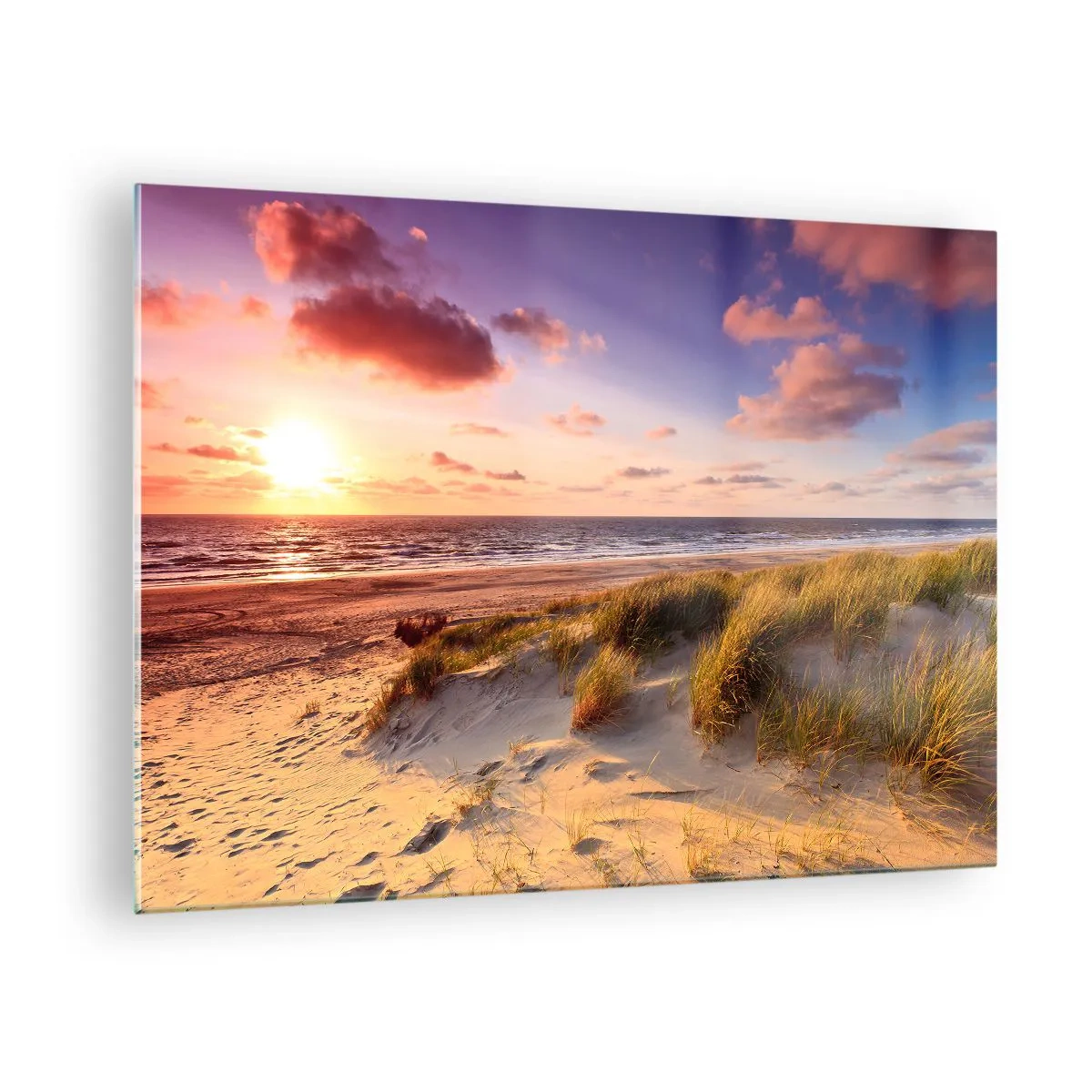Glass picture - Beach with dunes at sunset - 70x50cm - Air Smells of Summer - Modern wall decoration for the living room and bedroom ARTTOR