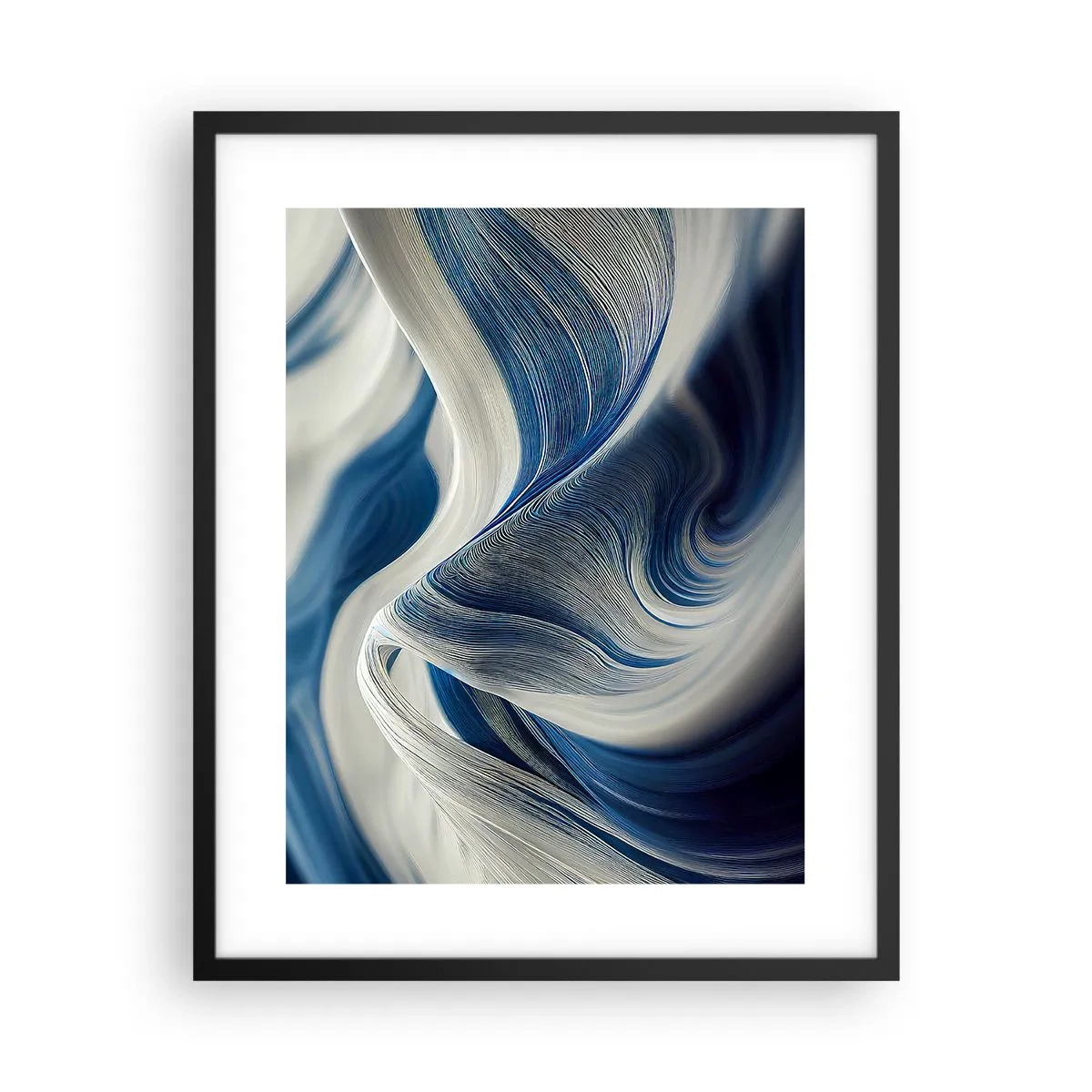 Poster in black frame - Fluidity of Blue and White - 40x50 cm
