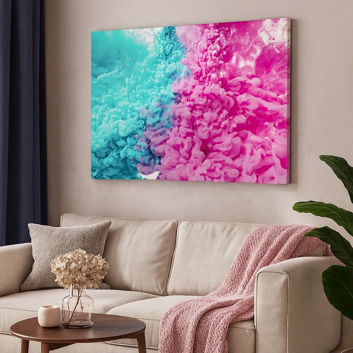 Canvas picture - Colorful waves of turquoise and pink in an abstract form - 70x50cm - Deciding Battle - Modern wall decoration for the living room and bedroom ARTTOR